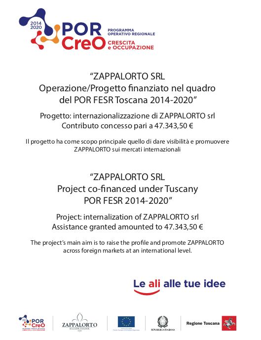 ZAPPALORTO SRL Project co-financed under Tuscany  POR FESR 2014-2020